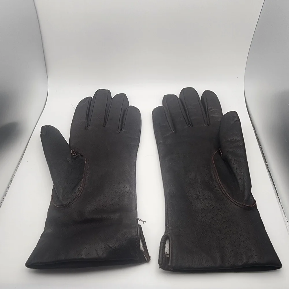 Vintage Brown Genuine Leather Gloves (7.5)
